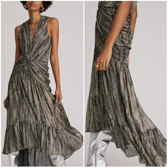 MISA Los Angeles Metallic High-Low Midi Dress | Size XS | NWT | Ruched Detail - Picture 5 of 5